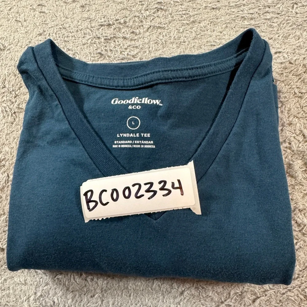 Goodfellow & Co Mens Lyndale Tee V-Neck T-Shirt Large Teal Cotton Blend